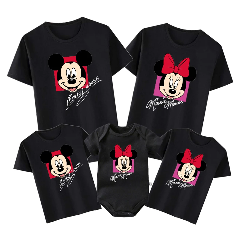 Funny Family Matching Outfits Daddy Mommy Daughter Son T-Shirt Baby Rompers Family Look Mickey Minnie Tops Photography Clothes