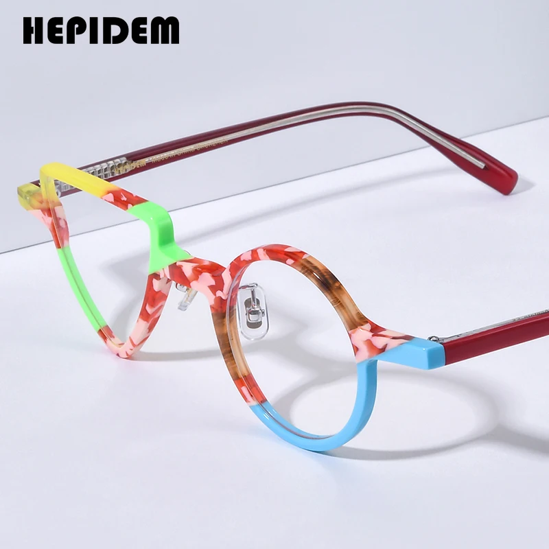 hepidem-アセテート眼鏡フレーム男性レトロラウンドスクエア菱形メガネ女性オタクヴィンテージ眼鏡眼鏡-9391