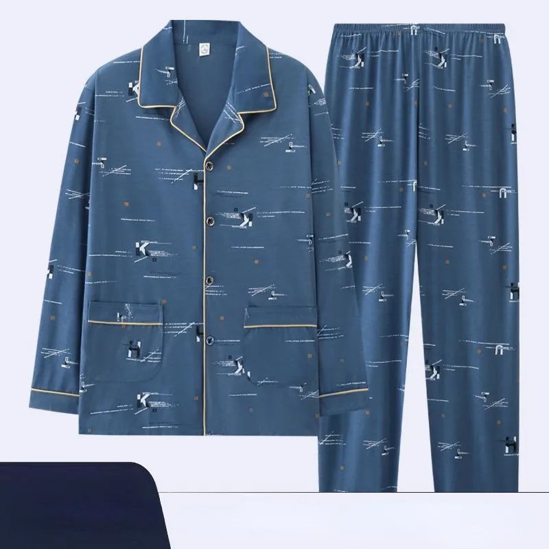 2023 new 100% Cotton Pajamas Men Spring Autumn Long-sleeved Loungewear Cotton Plus Size Fatty Youth Homewear Cardigan Suit