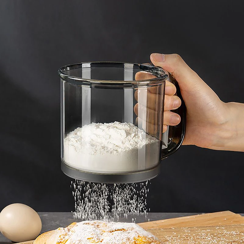 New Kitchen Flour Sieve Handheld Semi-automatic Sugar Sifter Powder Shaker Handle Measuring Cup Making Tool Baking Kitchen Tools