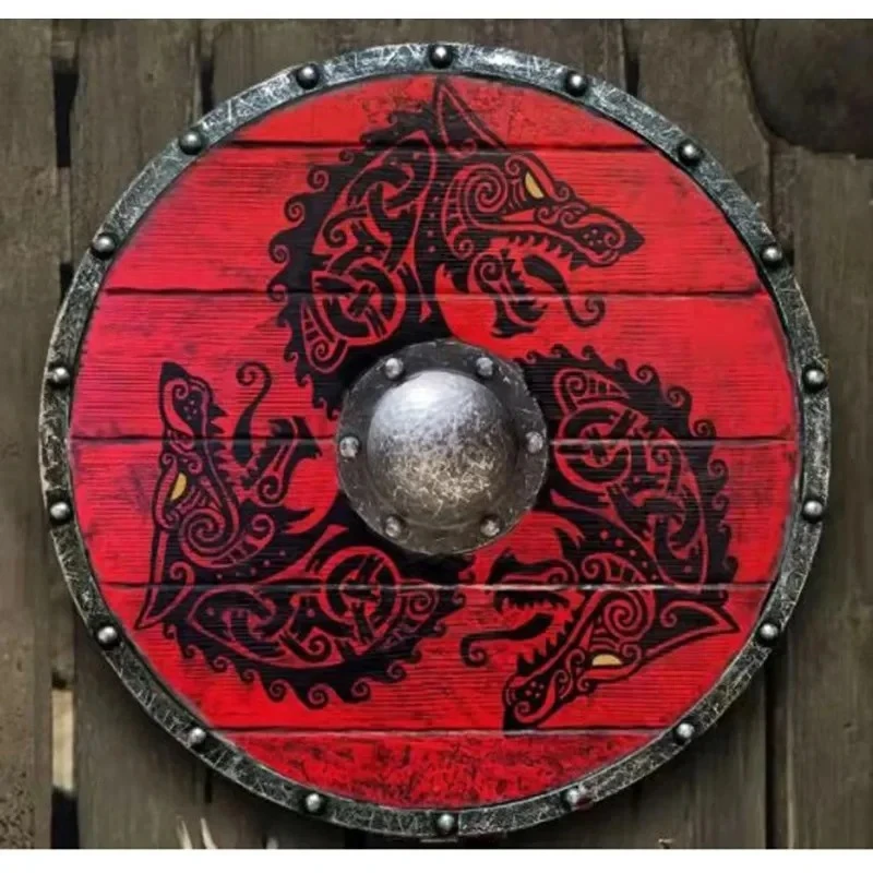 Shield Popular War Viking Totem 30cm Retro Wooden Role Playing Prop Nordic Home Ancient Art Wall Hanging