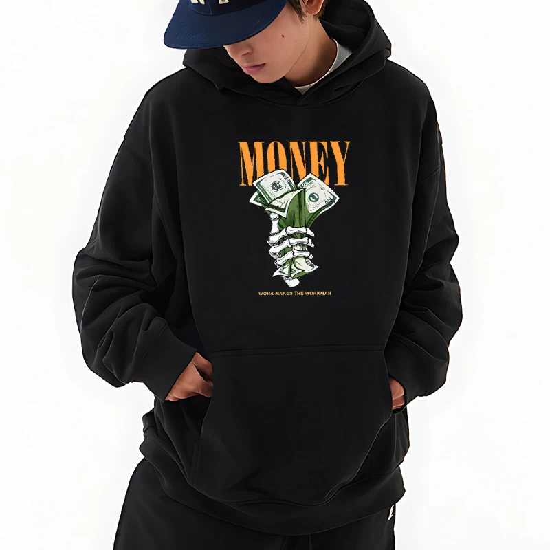 

harajuku fashion Letter Money printed Hoodie Men women Fleece Pullovers Autumn Winter Sweatshirts Comfortable streetwear Unisex