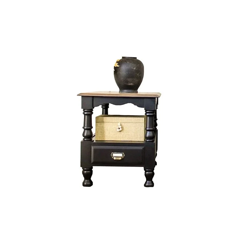 

American country bedside table solid wood bedroom retro walnut European simple modern storage cabinet bedside table