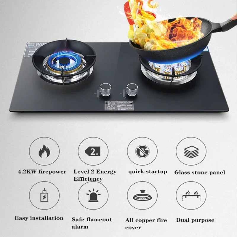 220v Home Embedded Gas Stove Household Energy-Saving Desktop Natural Gas Lpg Stove Stainless Steel Brushed Panel