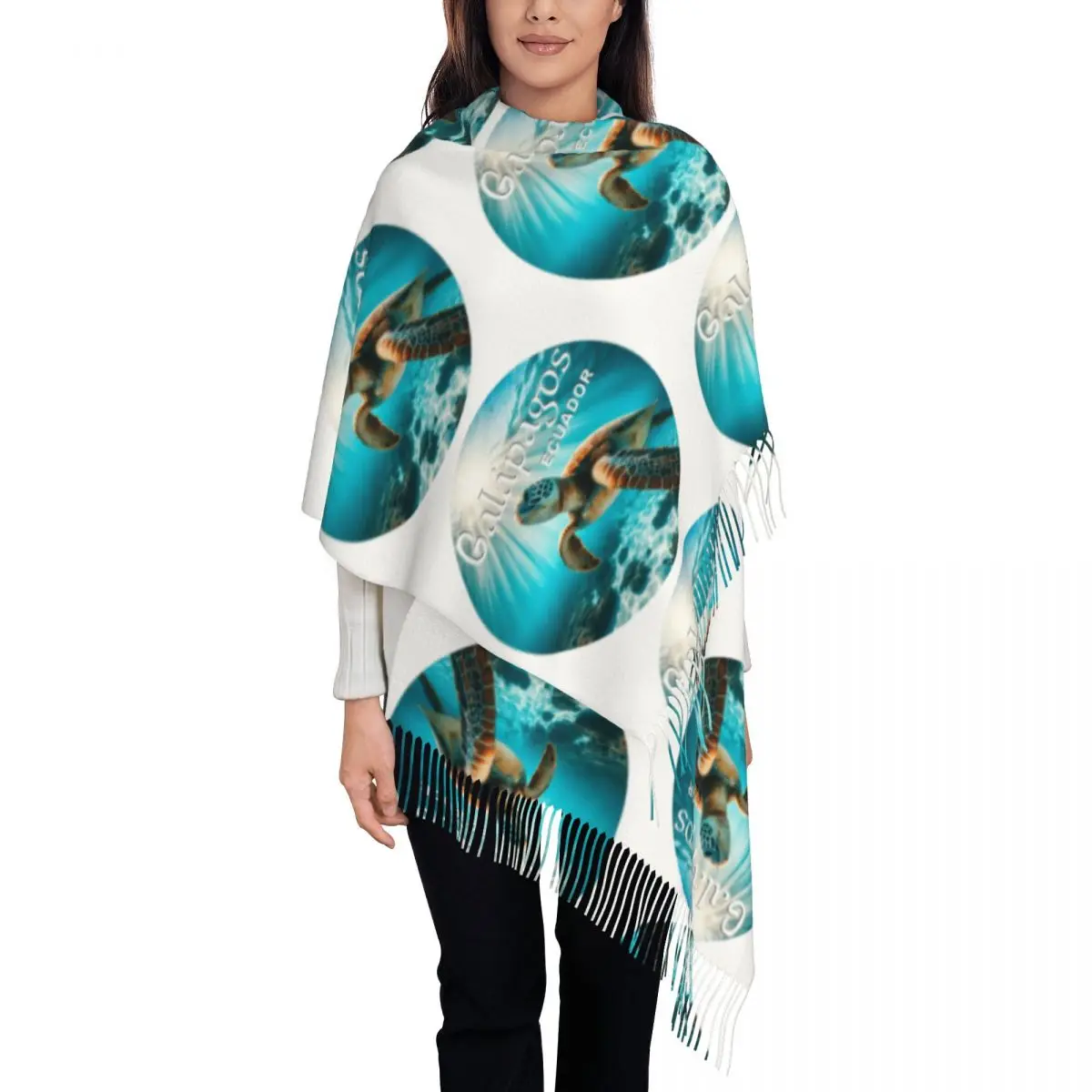 Galapagos Ecuador Sea Turtle In The Sea Scarf Tassel Scarves for Women Soft Warm Shawls and Wraps Large Fall Winter Shawl Wrap