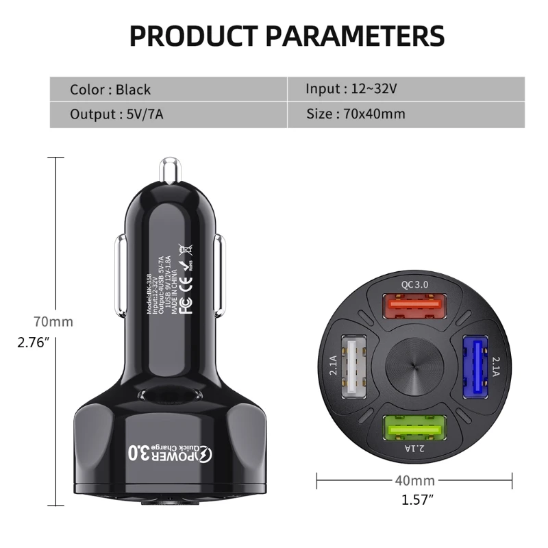 Адаптер для быстрой зарядки QC3.0, зарядное устройство с 3 USB-портами для телефона, планшета, зарядное устройство с USB-разъемом, автомобильное з...