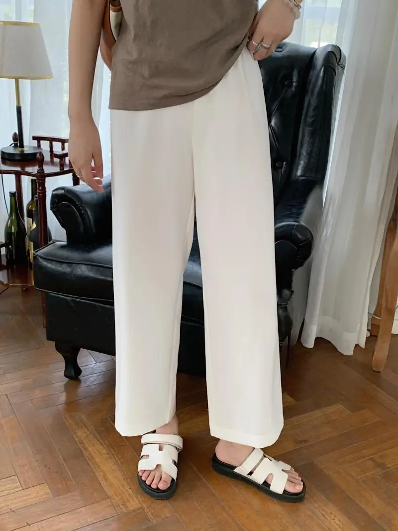 Pantalon ample en acétate pour femmes, taille haute, décontracté, coréen, taille élastique, sensation libre, longueur au sol, nouvelle collection été