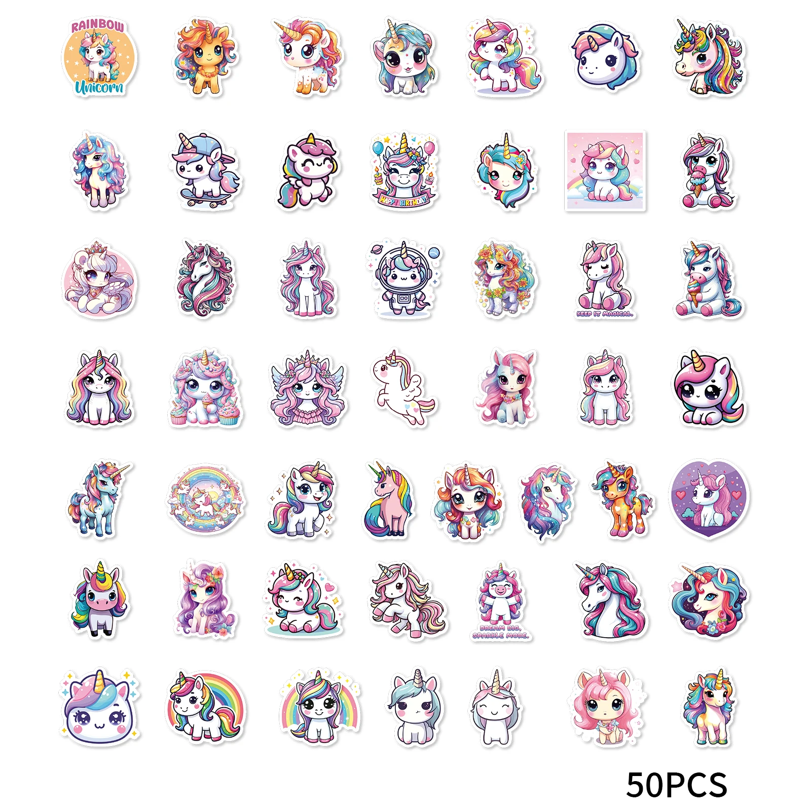 50pcs Cute Unicorn Cartoon Character Graffiti Suitcase Sticker DIY Decorative Laptop Water Cup Motorcycle Classic Toy PVC Decals