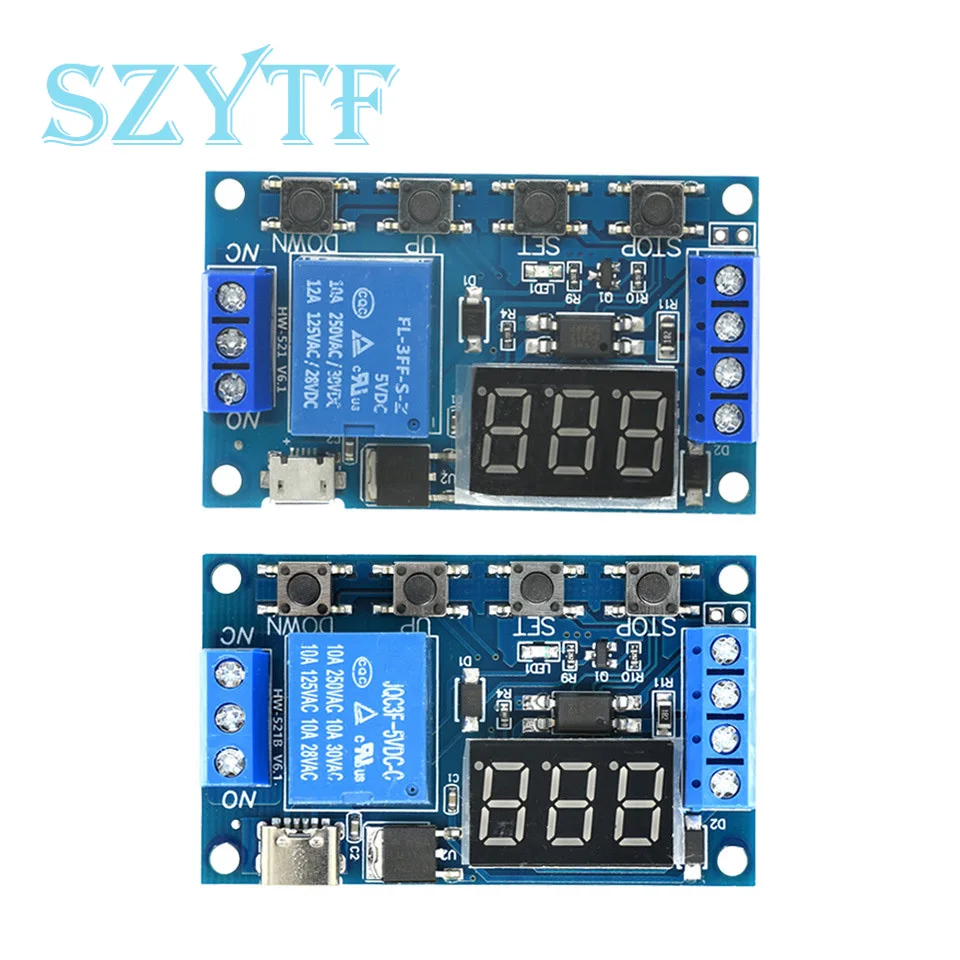 1 Channel 5V Relay 6-30V Relay Module OFF/ON Switch Trigger Time Delay Circuit Timer Cycle 999 minutes Adjustable XY-J02