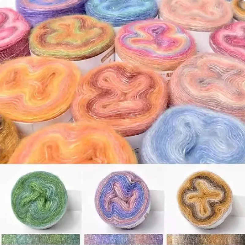 

250m/Roll Spring/Summer Crochet Rainbow Mohair Yarn Soft Skirt Lace Crochet Hand-Woven Soft Yarn Organic Cotton Blend Yarn