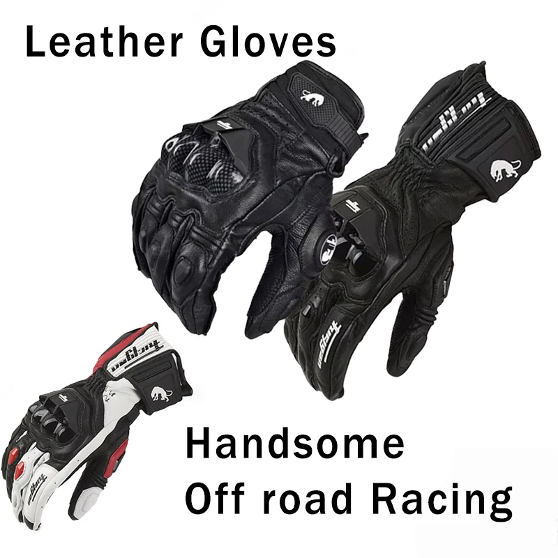 Motorcycle Leather Gloves Red White Handsome Off Road Racing Motos Drop Resistance Outdoor Luvas Black Suvs Full Long Style Gift