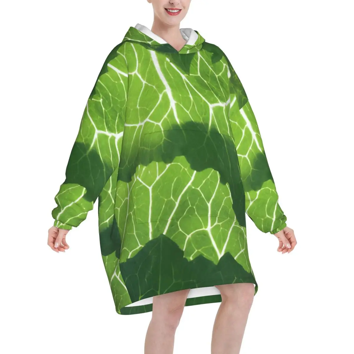 Cabbage Blanket Hoodie Wearable Blanket Oversize with Pocket Warm Sleeping Bag Soft Cozy Onesie