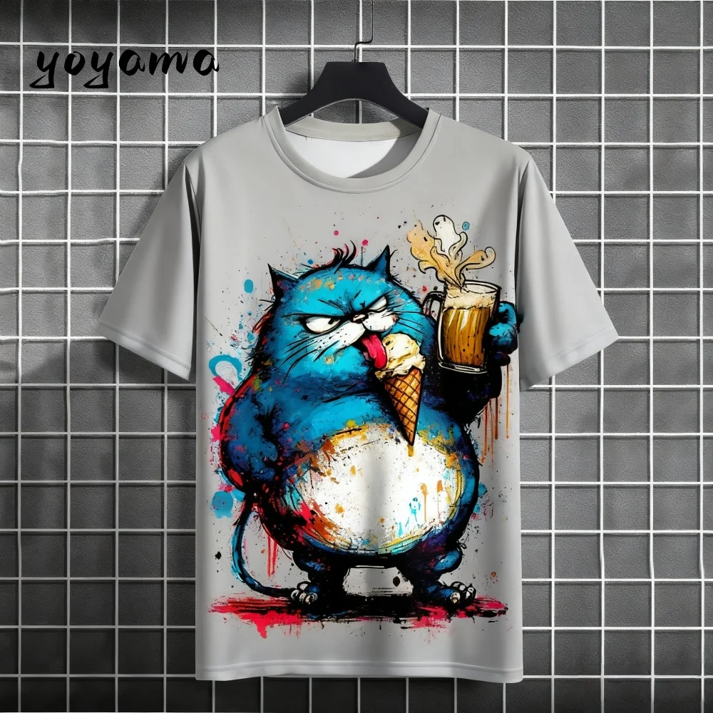 

Funny Men's T-Shirt Cat Graphic T-Shirts Street Fashion Animal Mens Short Sleeve Shirts Casual Oversiezd T-Shirt Y2k Clothes Man