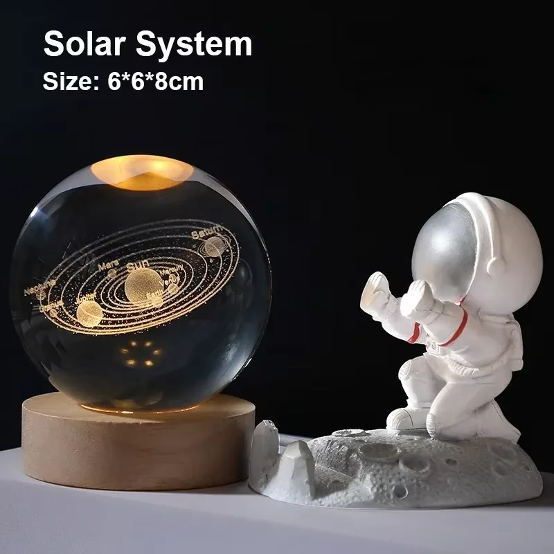 Glass Galaxy Planet Lamp USB Bedside Light for Apartment Bedroom Decor Warm Ambient Night Lighting for Kids Room Gift Decoration