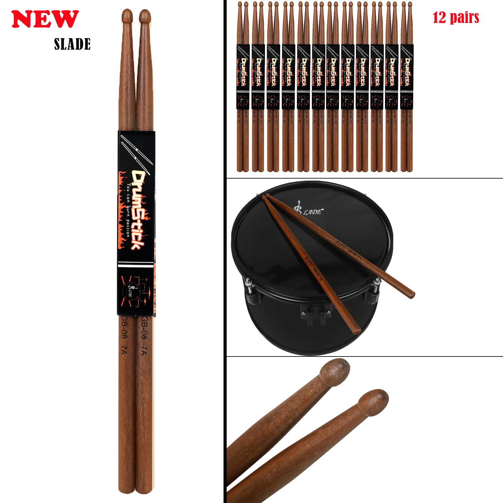 

Барабанные палочки SLADE 7A/5A Джазовые барабаны Барабаны из красного дерева Барабанные палочки Профессиональные высококачественные детали ударных инструментов