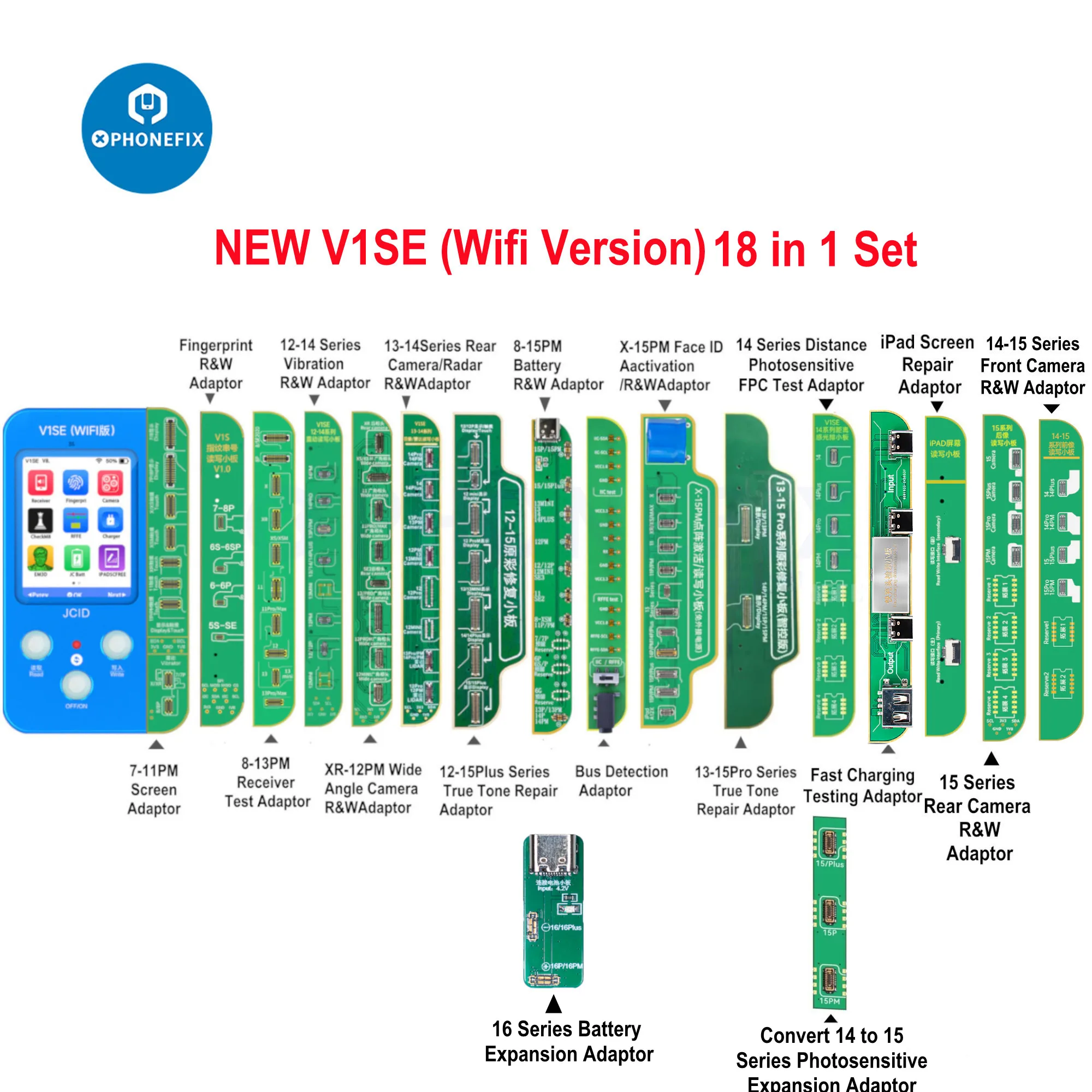 Jc v1se programador wifi para ipad/iphone 11 12 13 mini 14 15 16pm cor original toque choque câmera traseira face id reparação de bateria