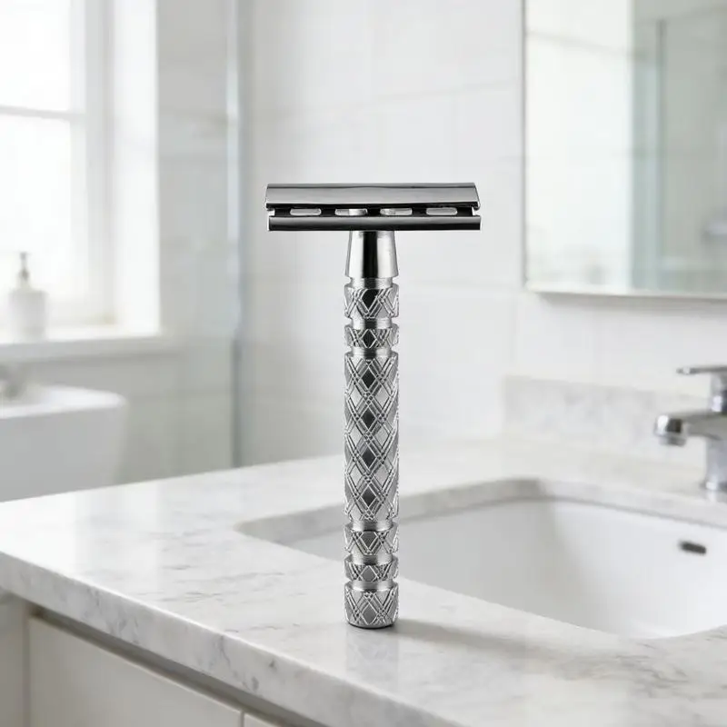 Butterfly Open Safety Razor Long Handle Double Safety Design Single Blade Smooth Shaver for Men Travel Grooming Sensitive Skin