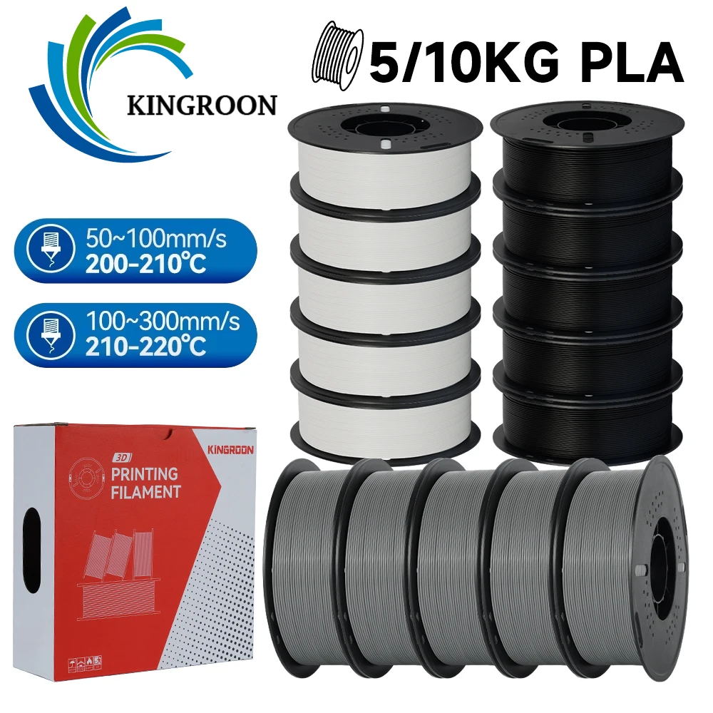 KINGROON 5/10 kg Schwarz/Weiß/Grau PLA 3D-Drucker-Filament 1,75 mm, keine Blasen, ordentlich gewickelt, Vakuumverpackung, PLA-Material, schneller lokaler Versand