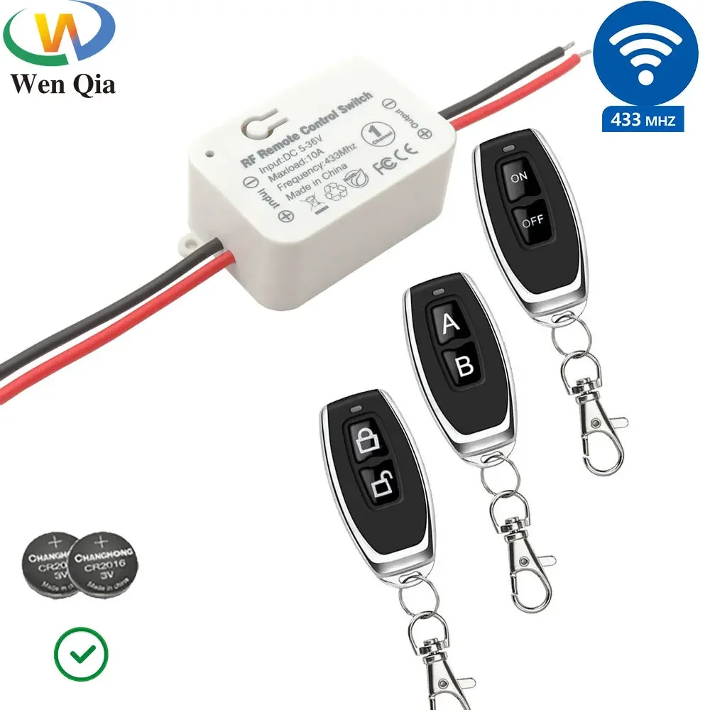 12V 24V Wireless Remote Control Switch DC RF433MHz Wet Contact Switch 10A Relay Module for Electronic Lock / LED / Bulb ON OFF