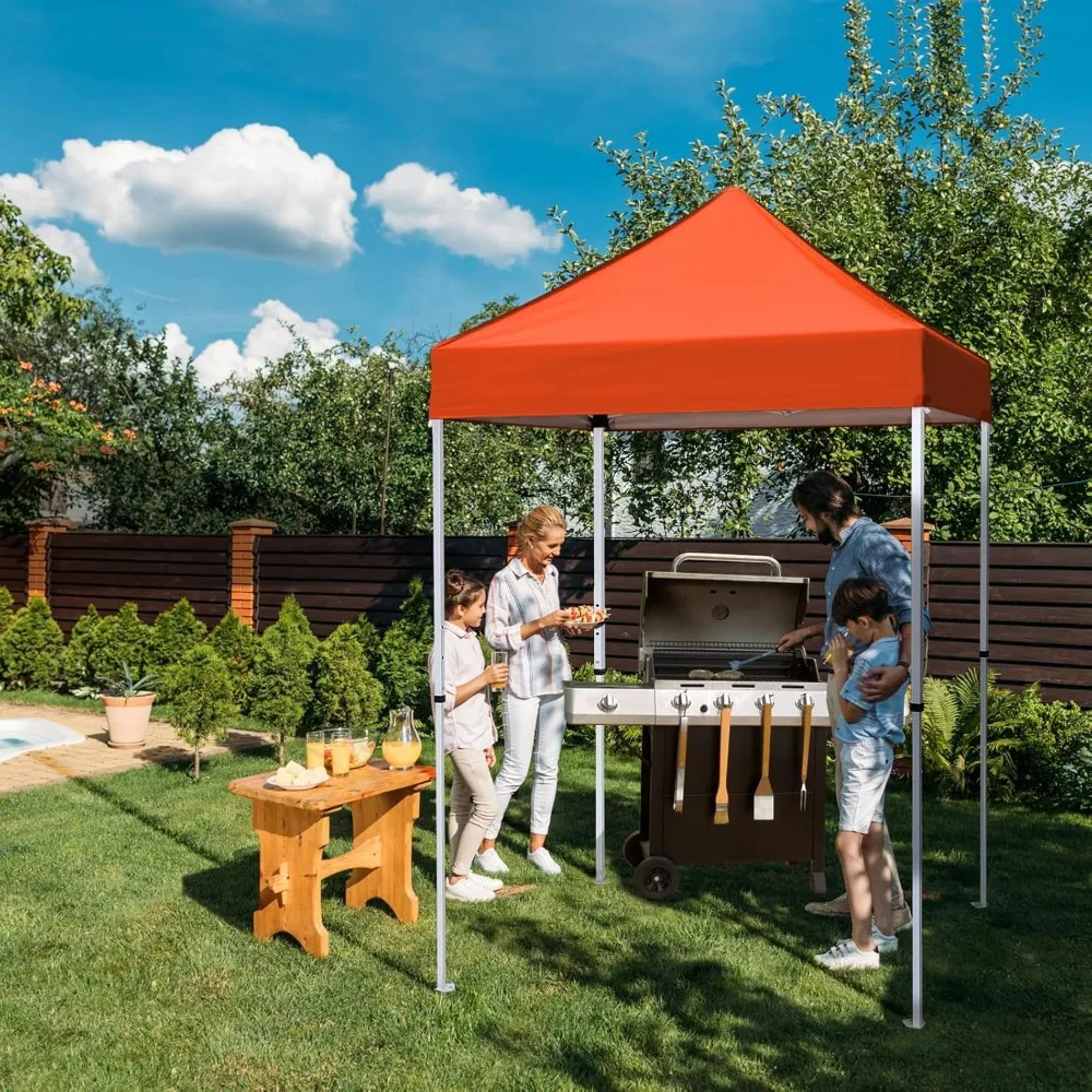 Instant Outdoor Canopy Shelter Easy Setup 5x5 Folding Pop Up Tent Straight Leg Orange Easy Assembly