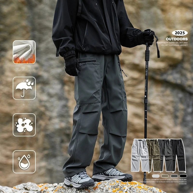 Men's Fleece-Lined Waterproof Straight-Leg Outdoor Pants: Mountain-Style American Paratrooper Two-in-One Workwear Unisex