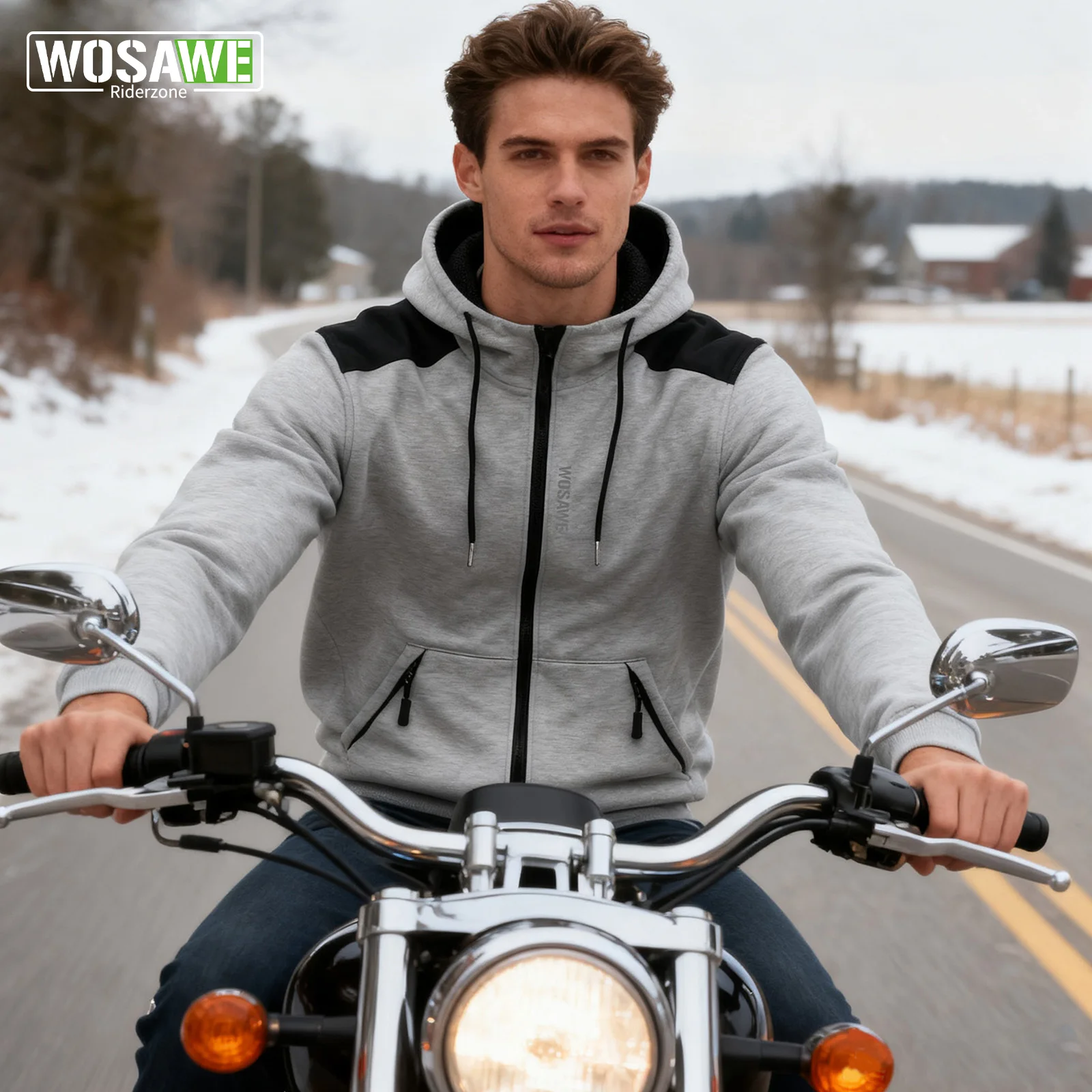 WOSAWE Men's Motorbike Riding Hoodie Jacket Winter Warm Hooded Motorcycle Jacket Soft Motorbike Apparel