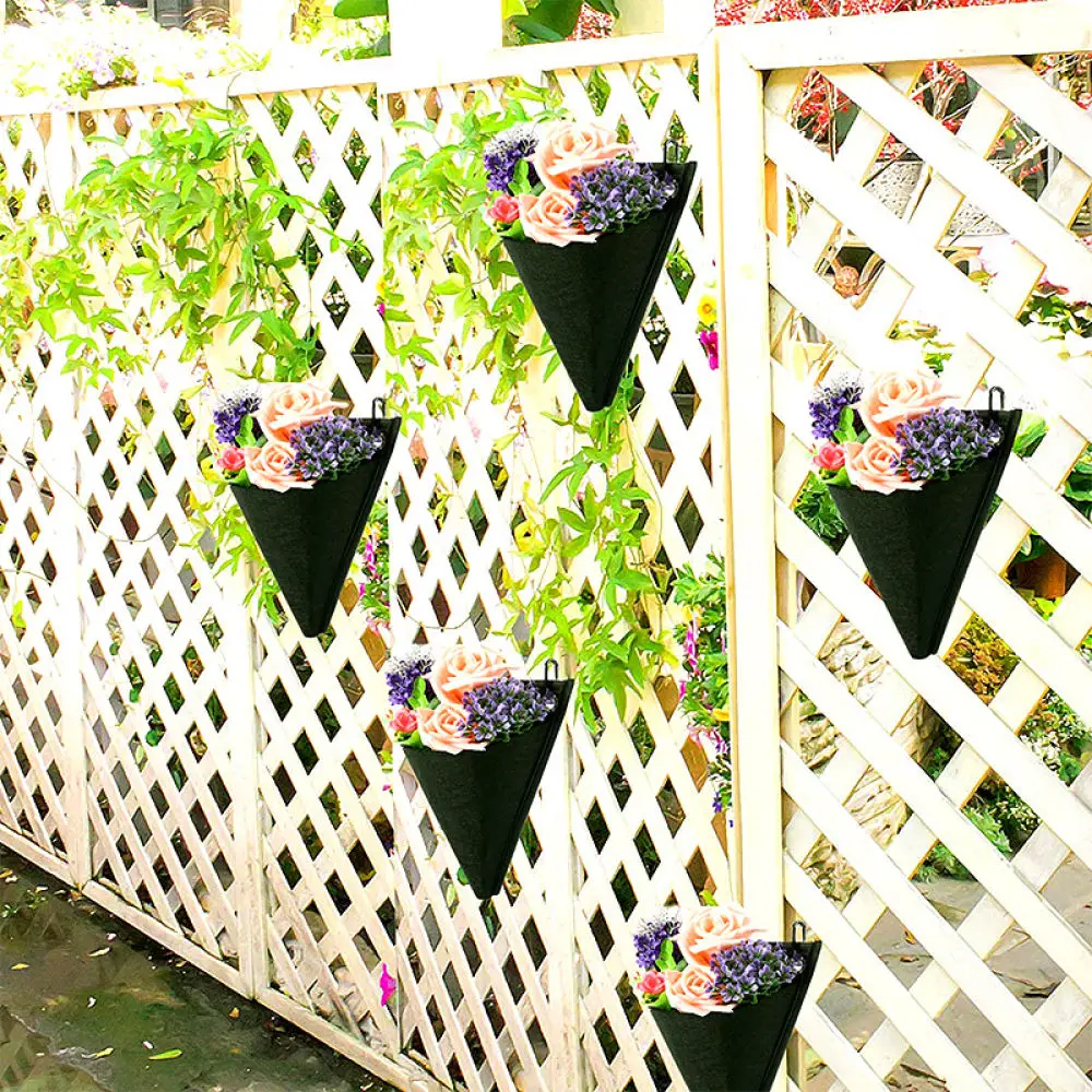Wall Hanging Planting Bag Triangle Flower Pot Vertical Garden Planter For Balcony Indoor Outdoor Durable Container Black