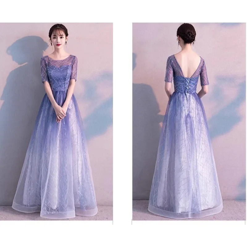 فستان سهرة طويل صيفي نسائي جديد لعام 2025 برقبة دائرية ومزاج عصري بقصة ضيقة وتخسيس فستان مأدبة المضيف