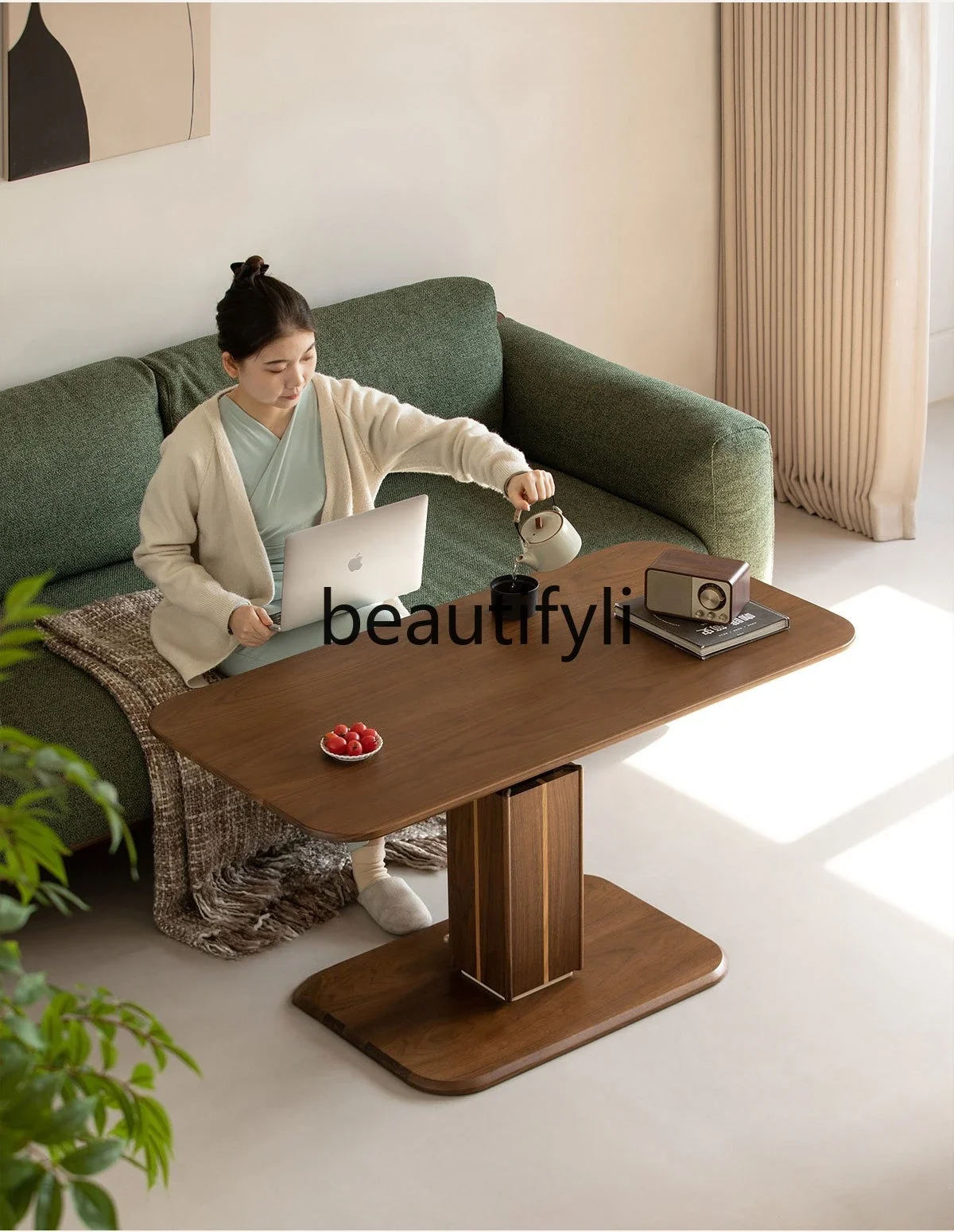 

Solid wood coffee table North American black walnut living room household multi-functional dining table apartment tea table07