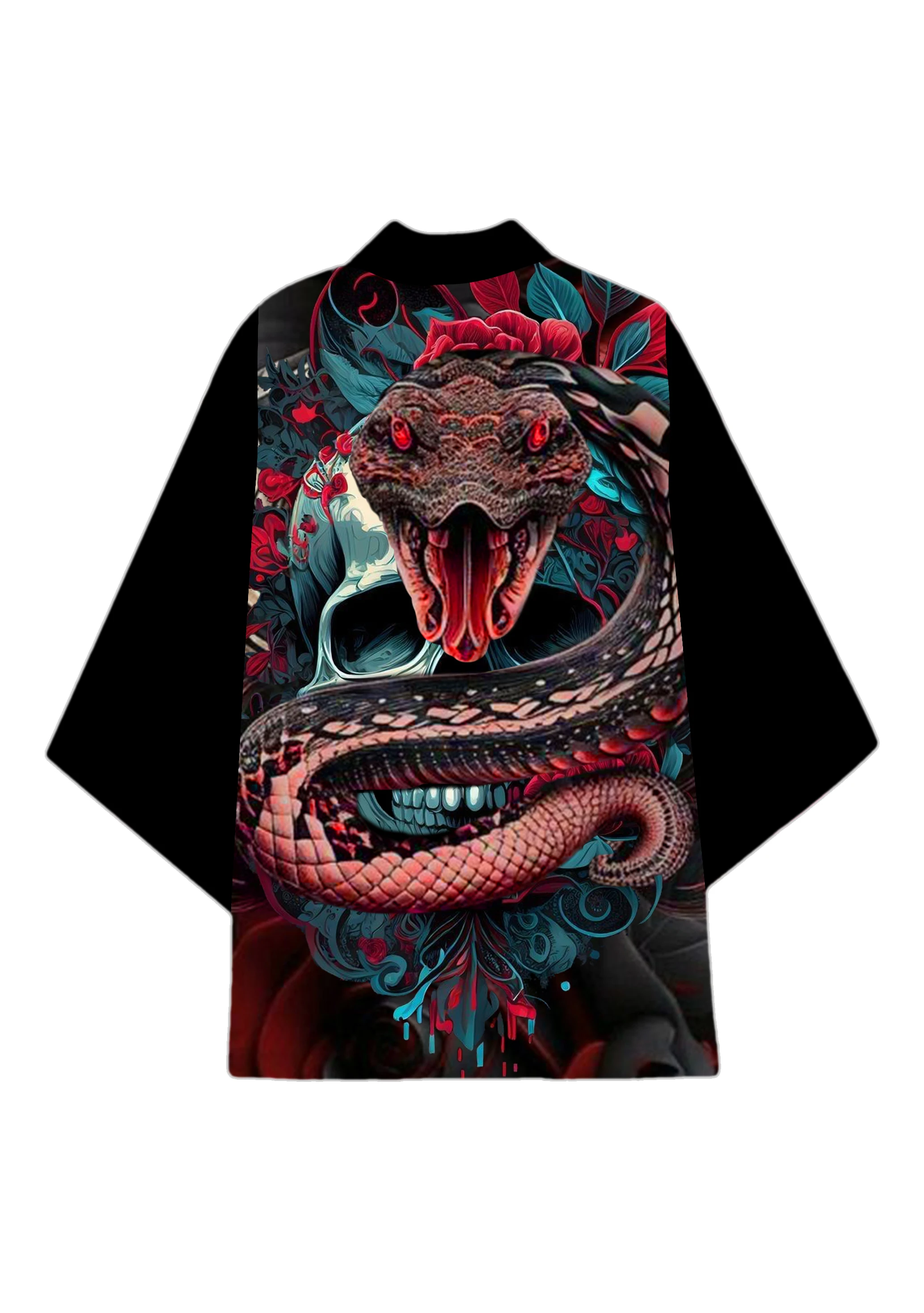 الهيكل العظمي كوبرا نمط ثوب الكيمونو الياباني الأفعى طباعة الموت الله الرجال قميص المرأة عادية Harajuku القوطية وسيم تأثيري عباءة