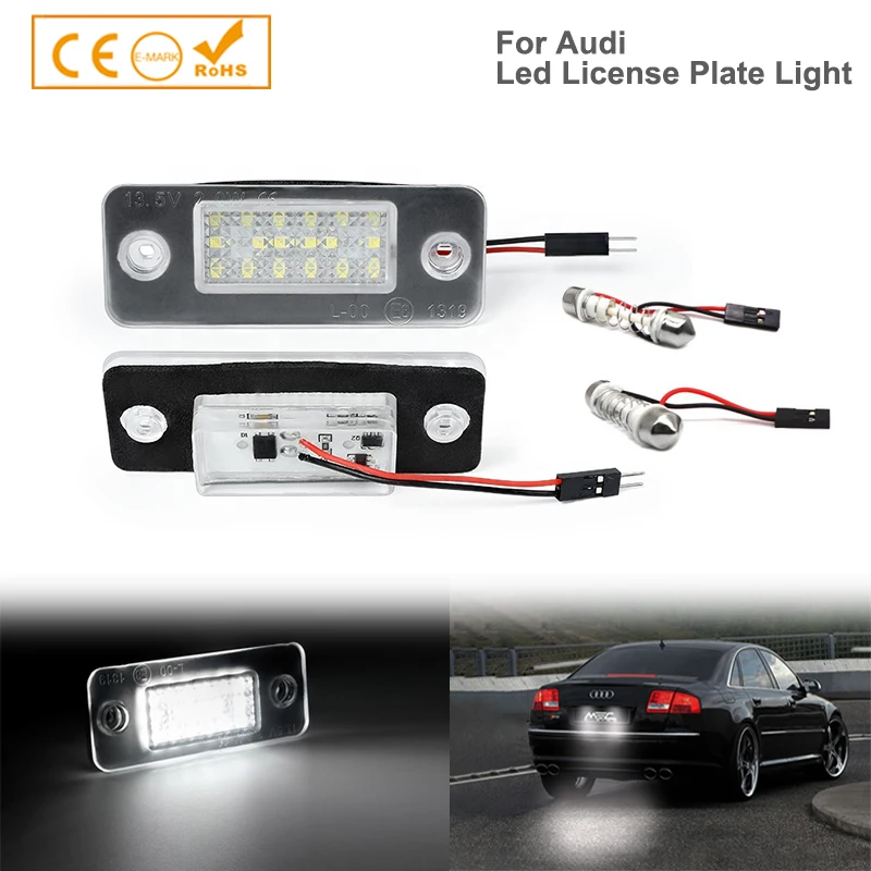 

2x For Audi A8 D3 S8 Quattro 4E 2002-2010 Car Rear White LED License Plate Light Number Lamps OEM # 4E0943021,4E0943022