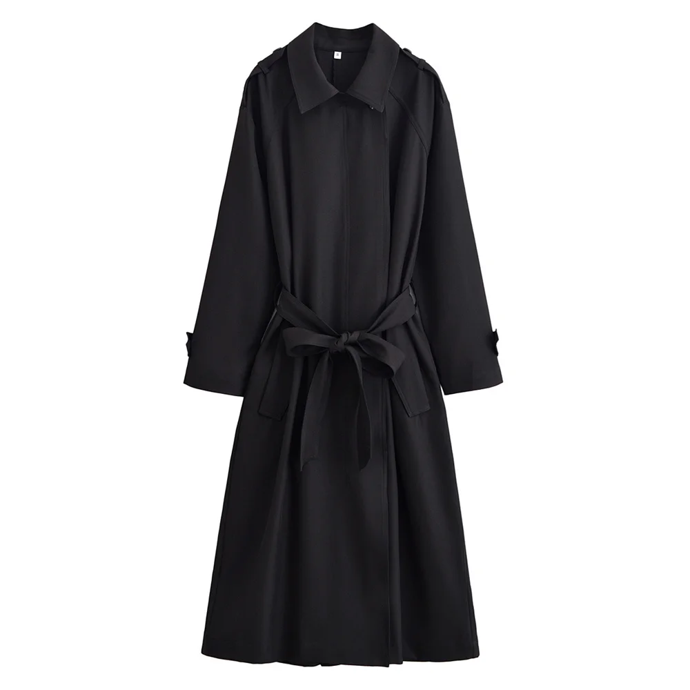 

BMURHMZA Summer New Product Women's Fashion Casual Collar Long Sleeve Strap Decoration Loose Edition Windbreaker Coat