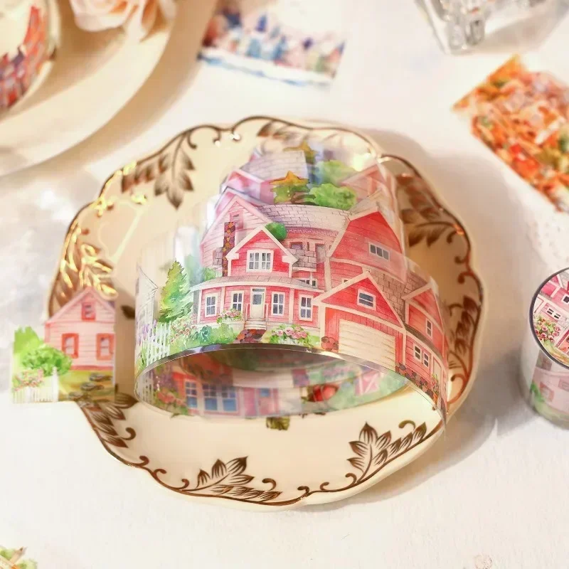 

1Roll PET landscaping Scandinavian collage handbook tape material retro Scrapbook cutting forest Adhesives town Ancient 45mm*2m