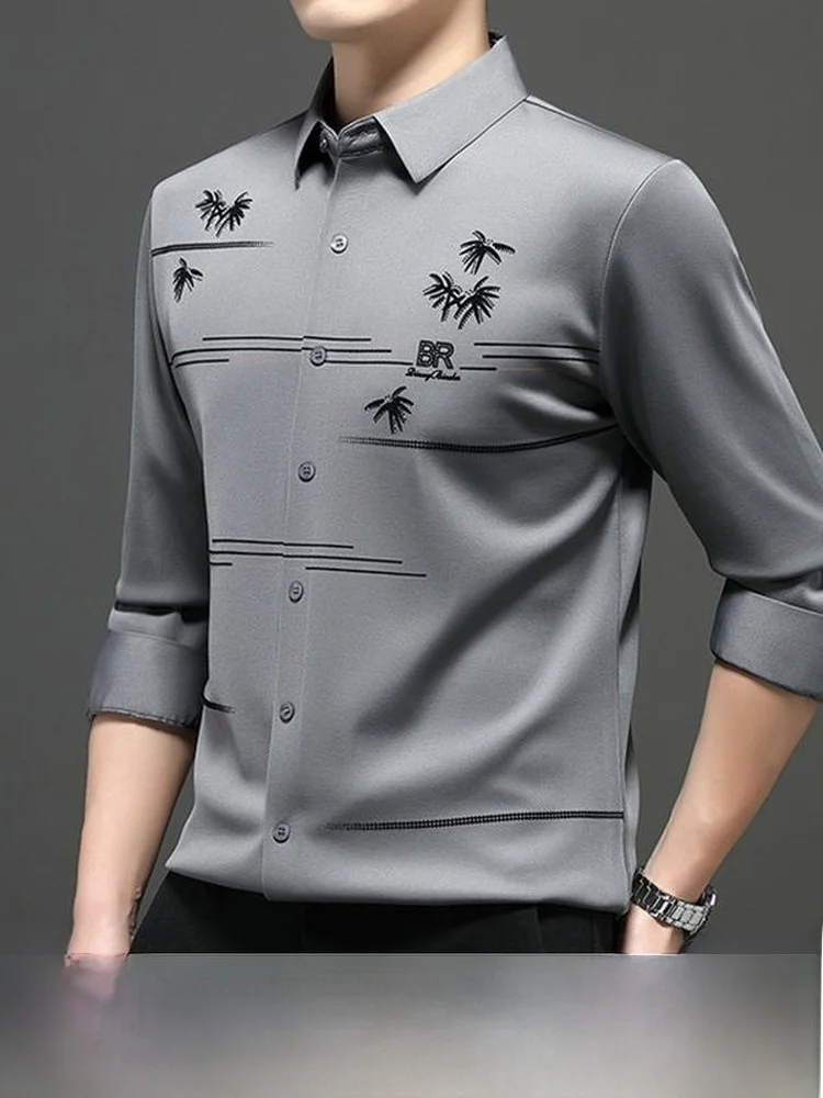 Men's Long Sleeve Shirt Seamless Thickened Fleece Anti-Wrinkle No Ironing Elastic Warm New Style Spring Autumn Winter Casual ...