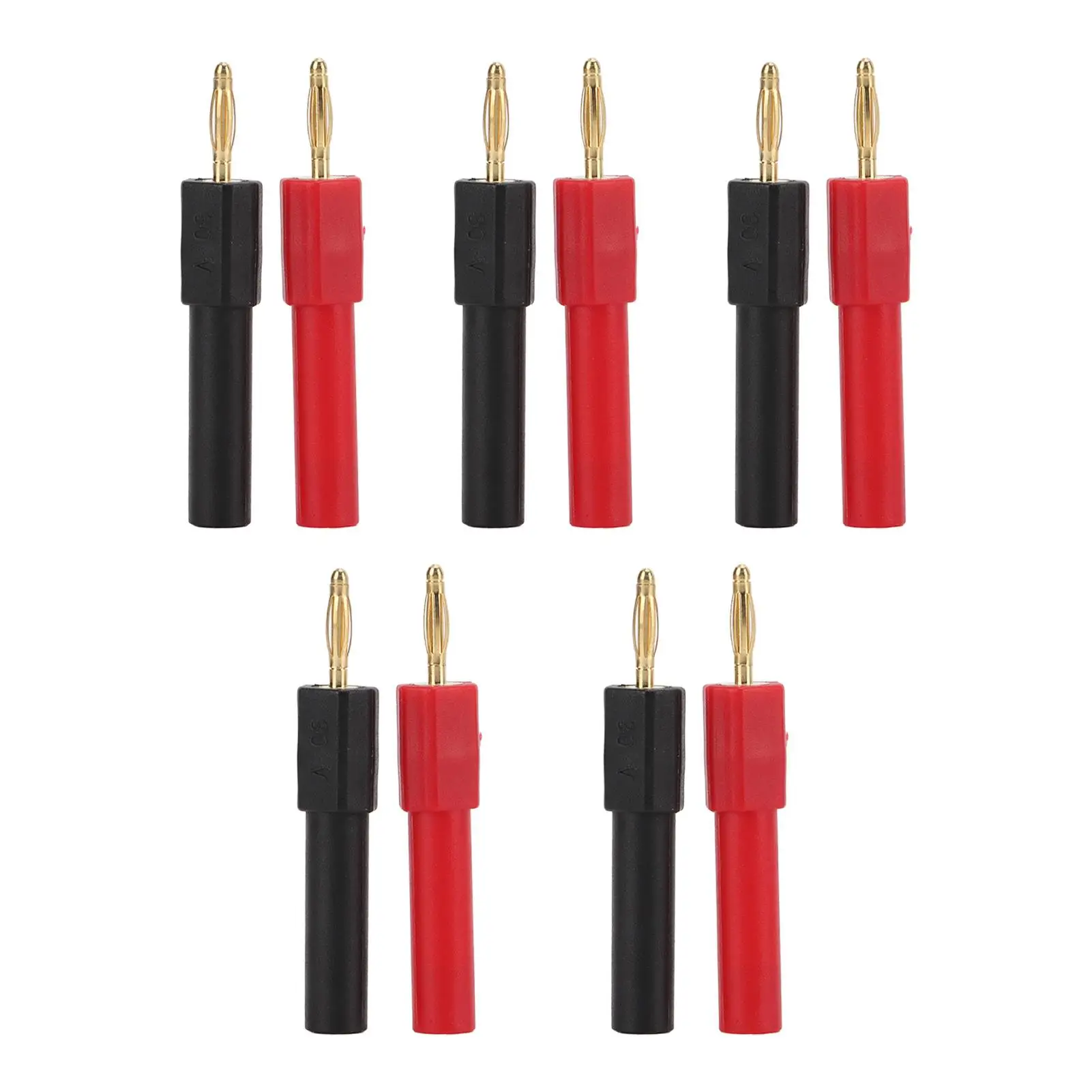 10Pcs PA Brass Banana Plug Adapters 2mm Male to 4mm Female Connector - Red & Black