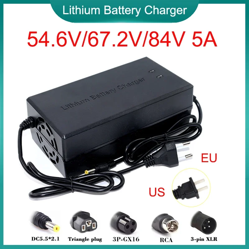 54.6V 67.2V 84V 5A Lithium Battery Charger With Fan AC110-220V For13S 16S 20S 48V 60V 72V 5A Li-ion Cell Intelligent&fastCharger