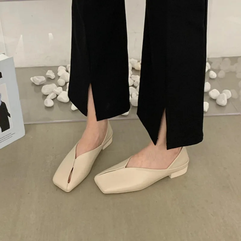 Bailamos Square Toe Flats Shoes Women Korean Style Solid Shoes Leisure Comfortable Slip on Loafers Soft Ballet Shoes Zapatos Muj