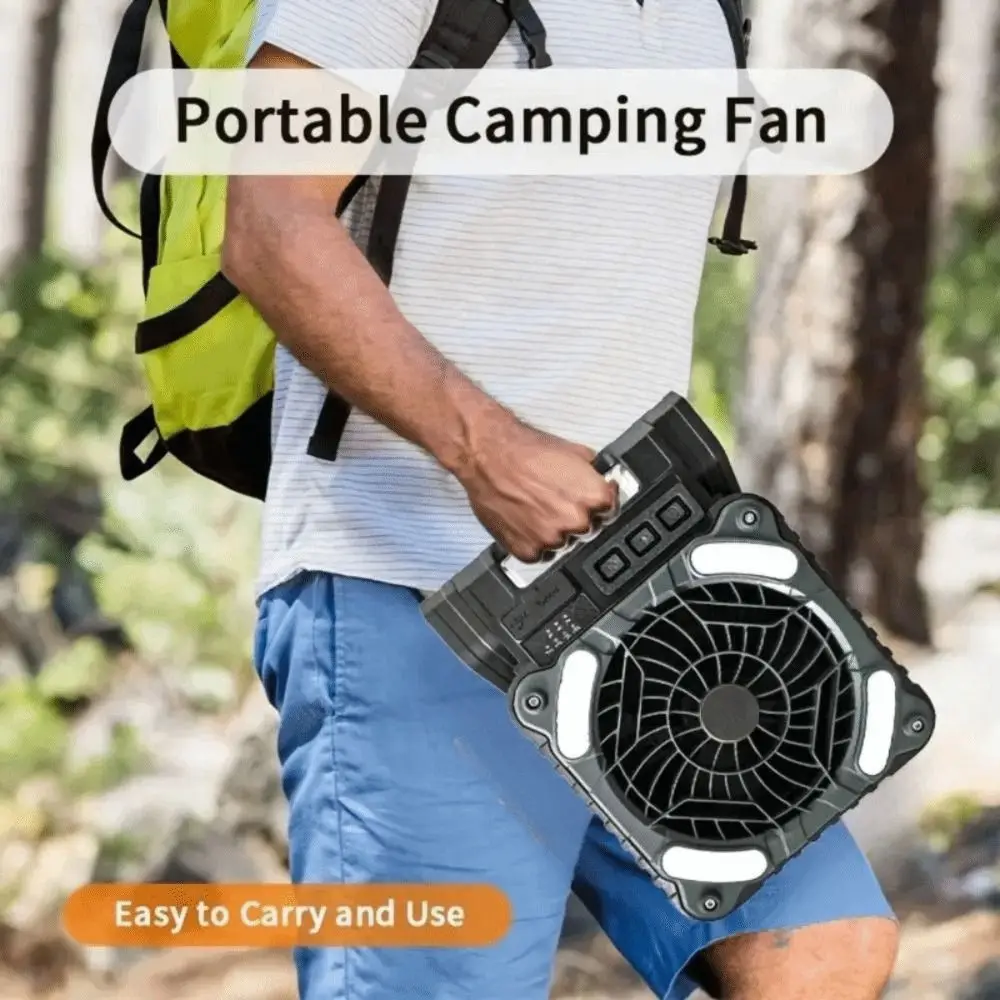 5200mAh Outdoor Solar Fan 90° Folding 4 Speeds Camping Fan with LED Light Brighter LED Lantern Timer Function Folding Ventilador