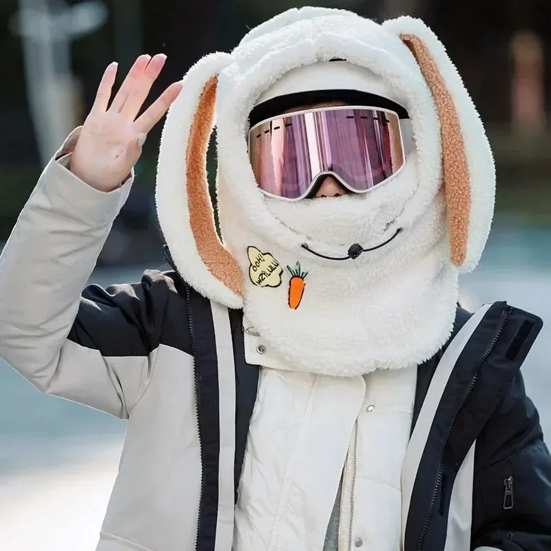 شتاء دافئ خوذة تزلج غطاء مريح لينة الصوف التزلج رئيس دفئا الكرتون لطيف أرنب الأذن غطاء خوذة الزخرفية قبعة