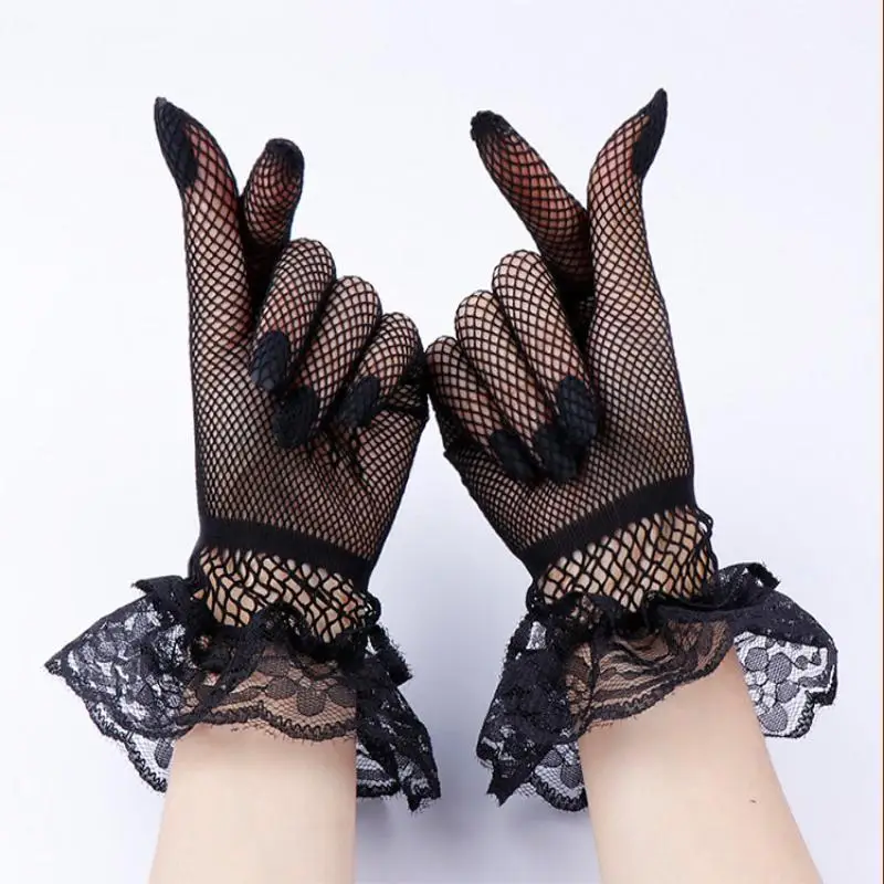   Spitze Mode Handschuhe Hand Cosplay Handschuhe Lolita Sommer Uv-beständig Fahren Handschuhe JK Mesh Fishnet Handschuhe Spitze Volle Finger mädchen