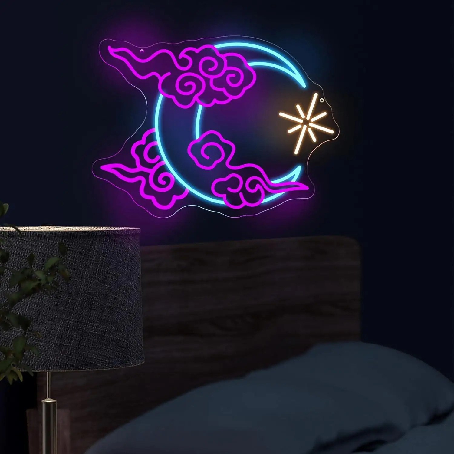 Moon Cloud Star Neon Sign Dimmable LED Light for Kids Room Baby Nursery Bedroom Playroom Party Gift Night Sky Themed Decor Gifts