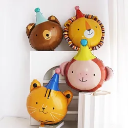 4pcs Circus Hat Cartoon Animal Theme Balloon Bear Lion Aluminum Foil Balloon Monkey Tiger Happy Birthday Party Decoration