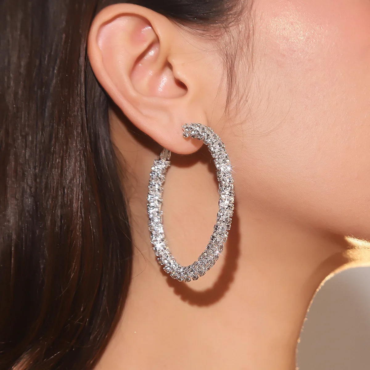 BLIJERY Sparkling Rhinestones Big Hoop Earrings For Women Luxury Full Crystal Circle Earrings Trend Wedding Paty Jewelry