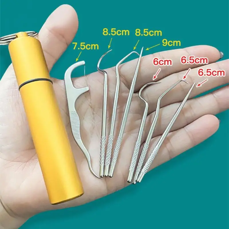 

Stainless Steel Toothpick Metal Portable Toothpick Floss Teeth Cleaner With Storage Tube Oral Cleaning Tooth Flossing Tool