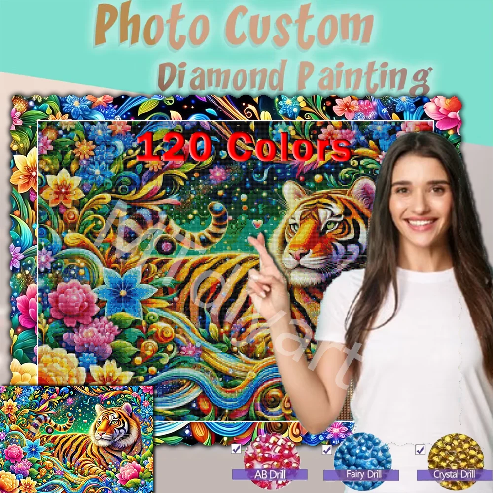 Peinture Diamant 5D DIY Personnalisée avec 120 Couleurs, Impression sur Toile Colorée, Autocollants Symboles, Résine, Poudre de Fée Cristalline AB pour Décoration