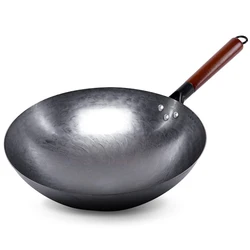 Iron Wok,30cm Hand Forging Iron Woks Pre-seasoned Kitchen Cooking Pot Chinese No Coating Non-stick Pan for Gas Cooker