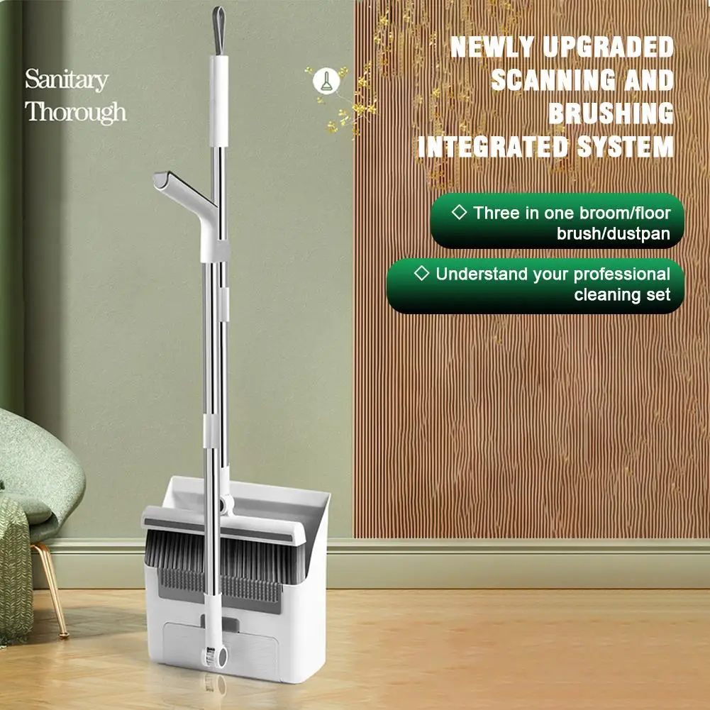 Thickened Broom Dustpan Floor Brush Set Indoor Non-stick Hair Broom Long Handle Floor Brush With Stand Up Dustpan Combo Set