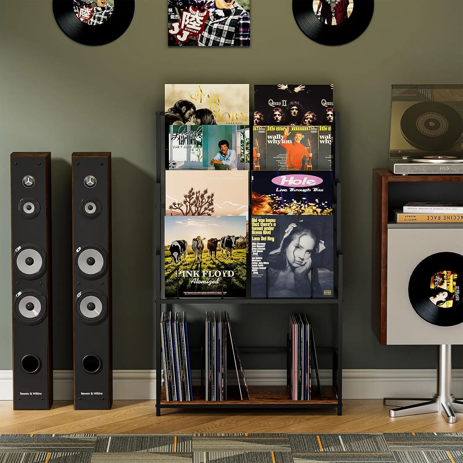 Vinyl Record Storage Rack Display Shelf Organizer Five Tier Holds Albums CDs DVDs Magazines Books