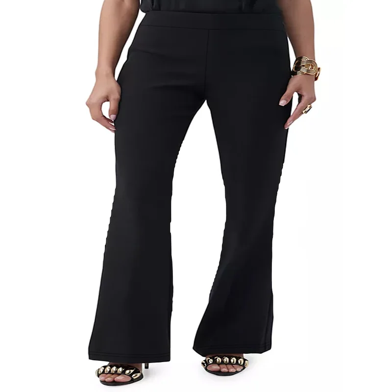 

2026 Women Plus Size Elastic Waist Fashion Flare Pants Casual
