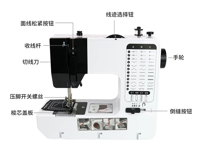 738小型ミニ電動家庭用ミシン、オーバーロック付きアップグレード多